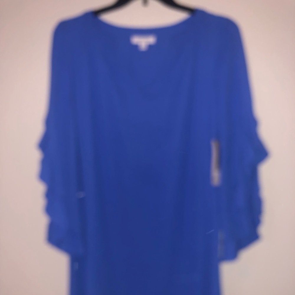 Royal blue shift dress w ruffle sleeve